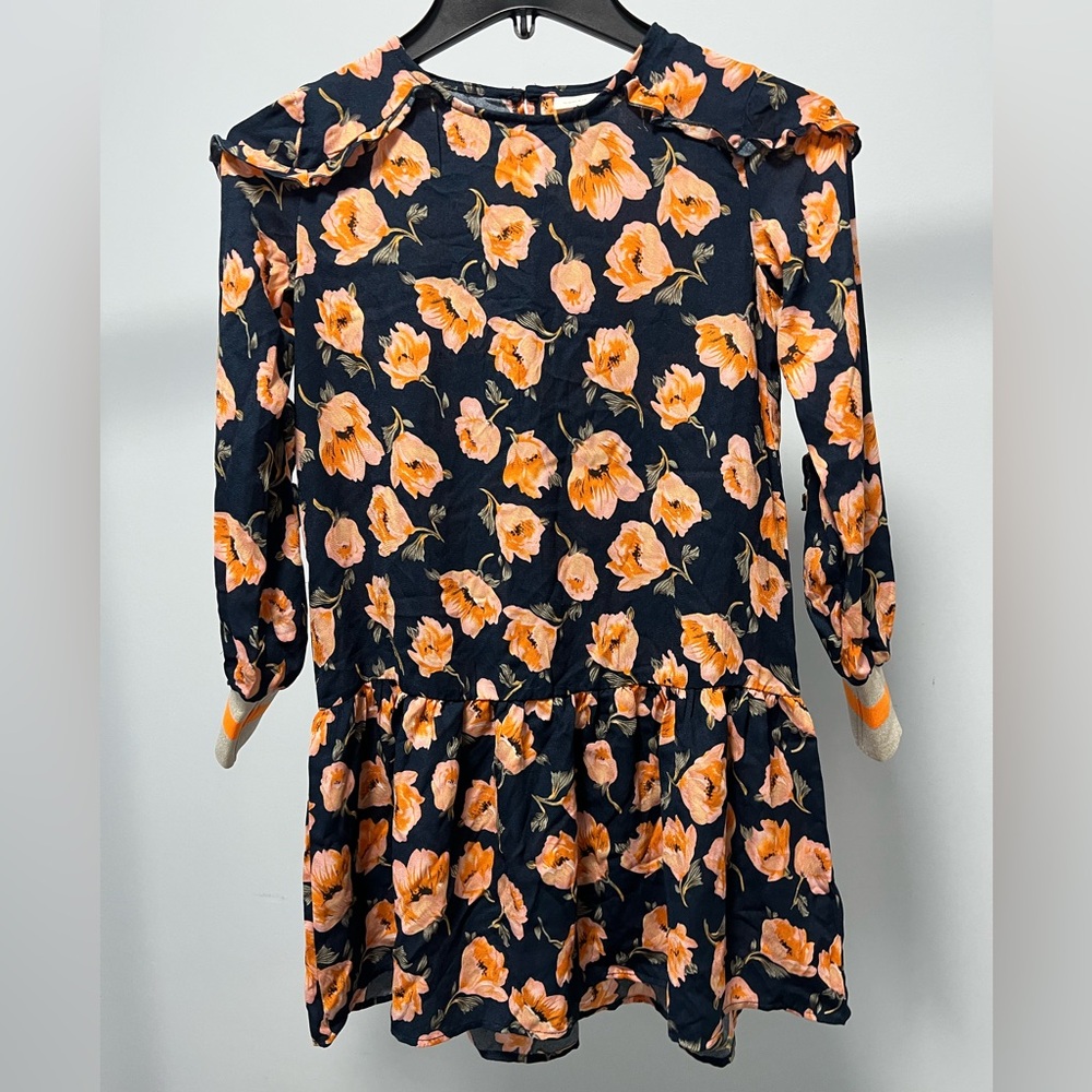 Girls Navy Floral Ruffle Casual Dress